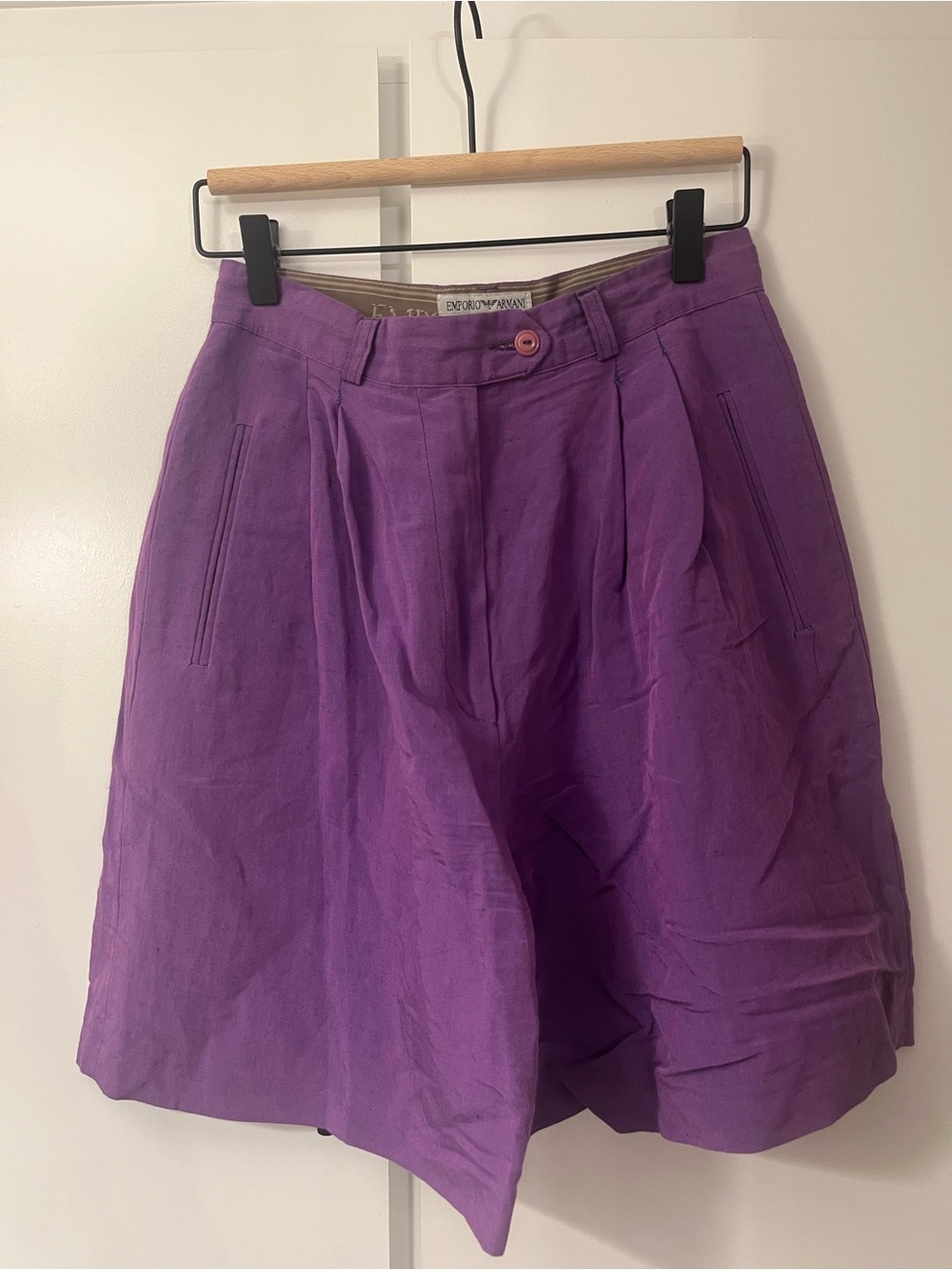 Emporio Armani Purple High-Waist Pleated Shorts
